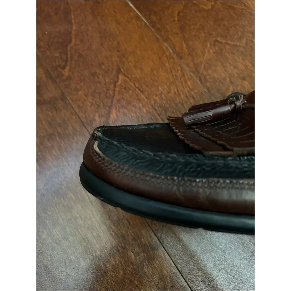 Sperry Top Sider Two-Tone Black and Brown Leather Tassel Loafers, Size 10.5